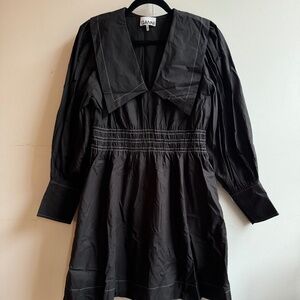 GANNI Puff-Sleeved Point Collar Mini Dress